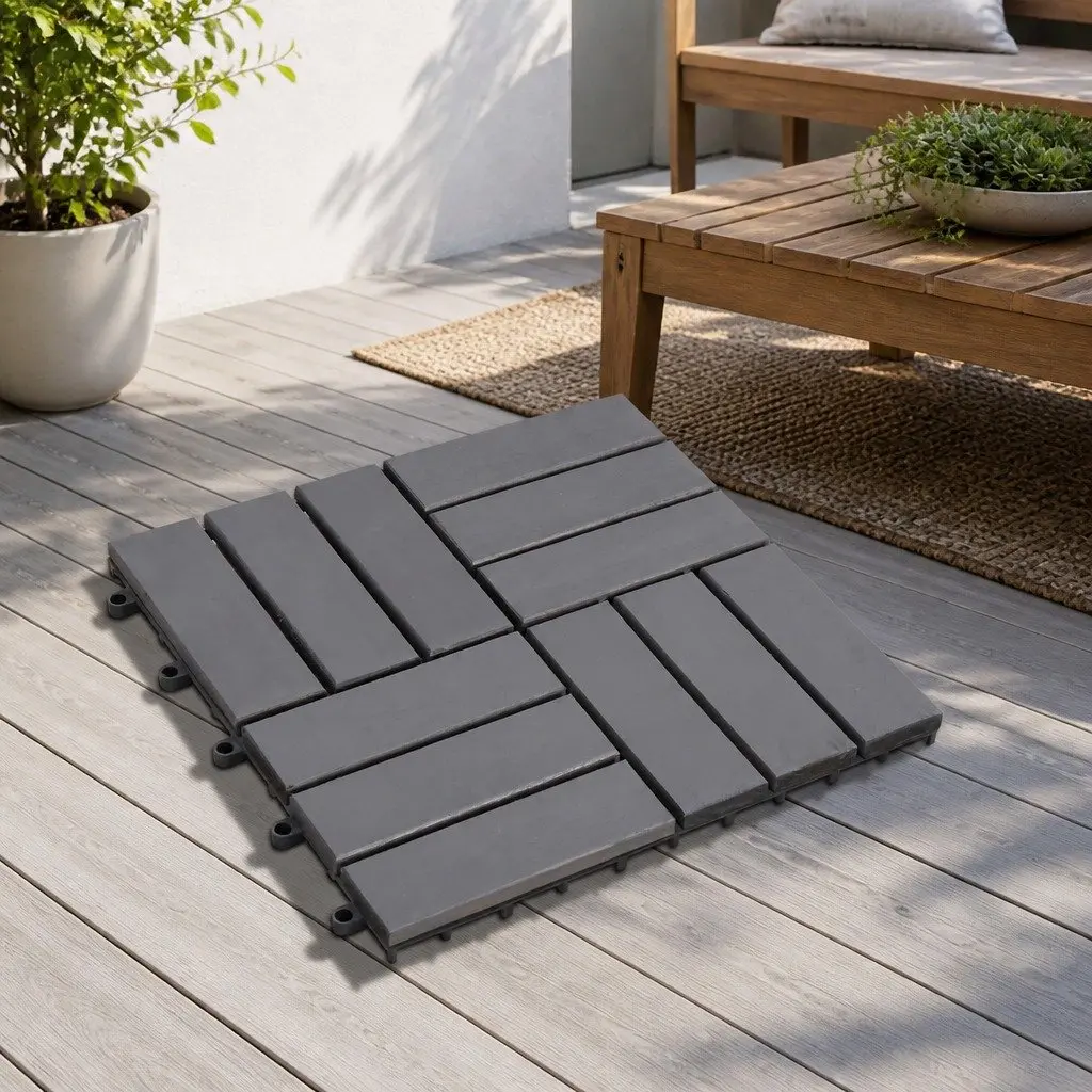 Decking Tiles Grey 30x30cm Acacia Hardwood Interlocking Outdoor Patio