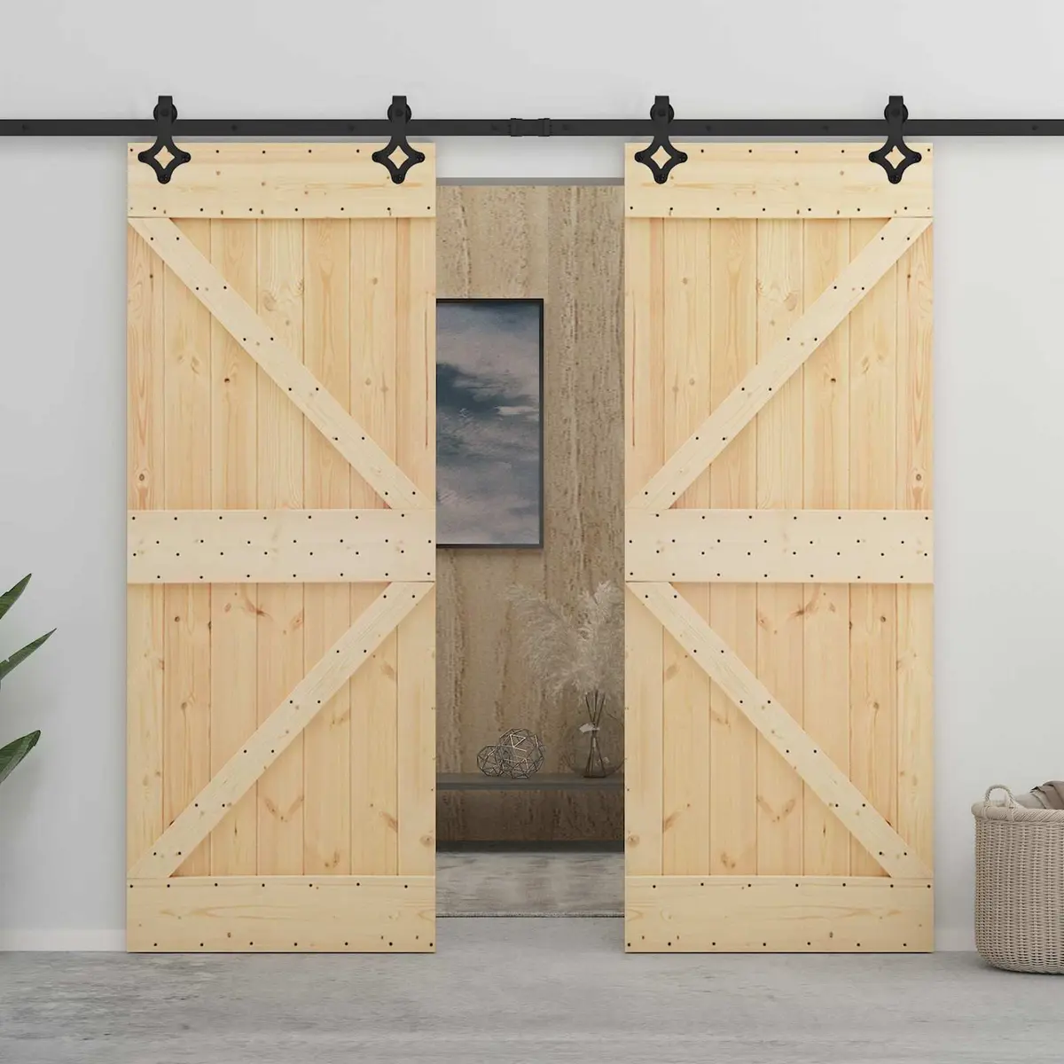 Sliding Door 80 x 210 cm Solid Pine Wood Natural Black Modern Space-Saving Room