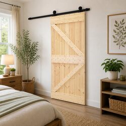 Sliding Door Solid Pine Wood 80 x 210 cm Natural Brown Black Modern Room Divider