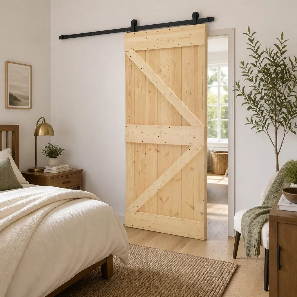 Sliding Door Solid Pine Wood Natural Brown Modern Room Divider 80 x 210 cm