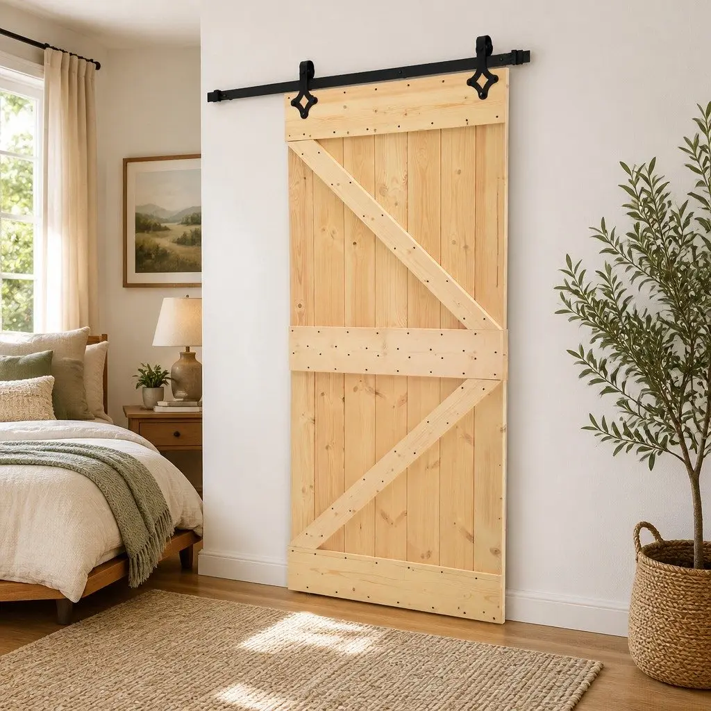 Sliding Door Room Divider, 90 x 210 cm, Pine Wood