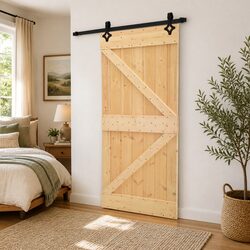 Compact Sliding Door Room Divider, 90 x 210 cm, Pine Wood