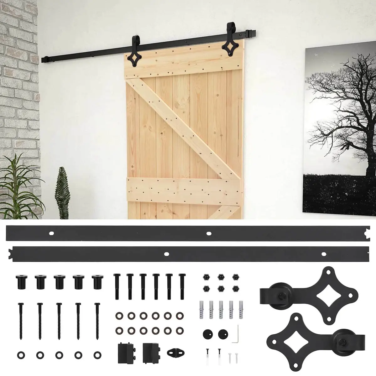 Sliding Door Modern Room Divider 90 x 210 cm Solid Pine Wood Natural Black