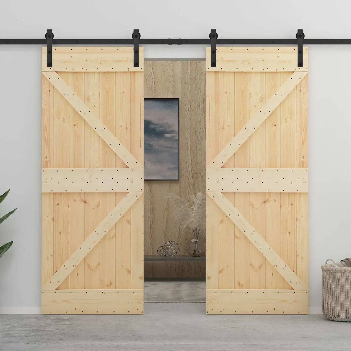 Sliding Door Brown 100 x 210 cm Solid Pine Wood Modern Room Divider
