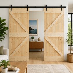 Sliding Door 2 pcs 80 x 210 cm Solid Pine Wood Modern Space-Saving Room Divider