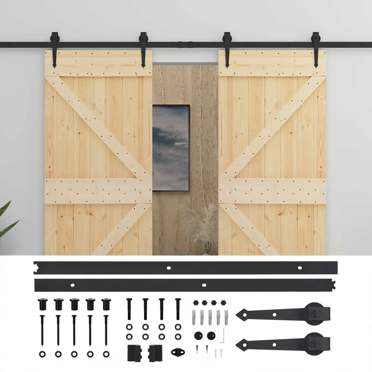 Solid Pine Wood Sliding Door 2 pcs Modern Interior Room Partition Space Saving
