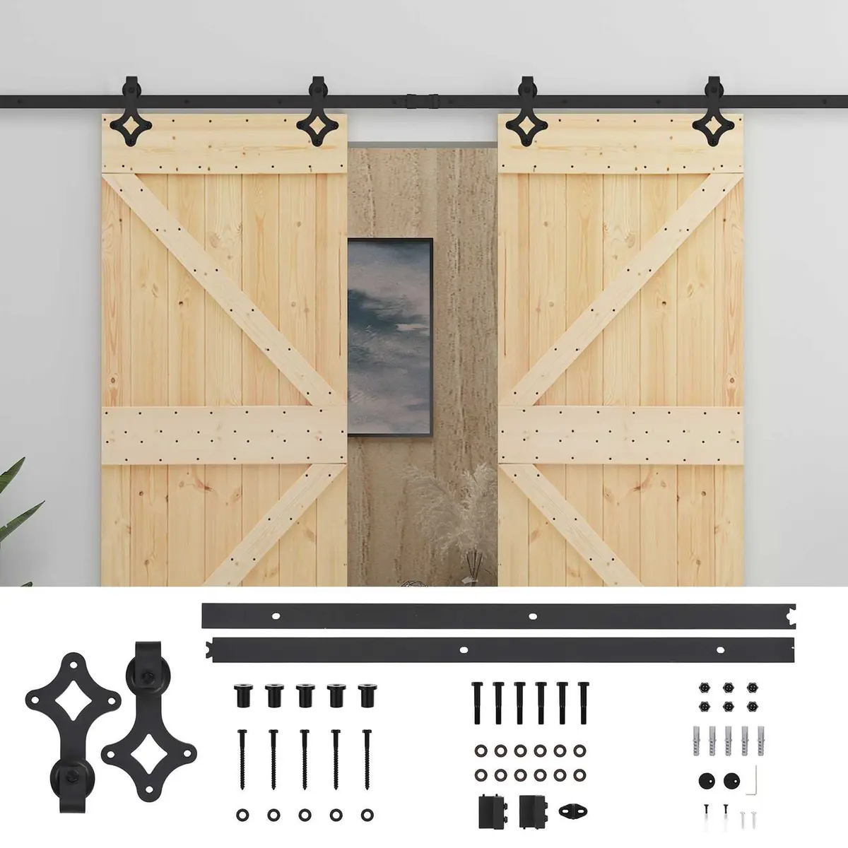 Sliding Door 2 pcs Solid Pine Wood Modern Room Divider Space-Saving Interior