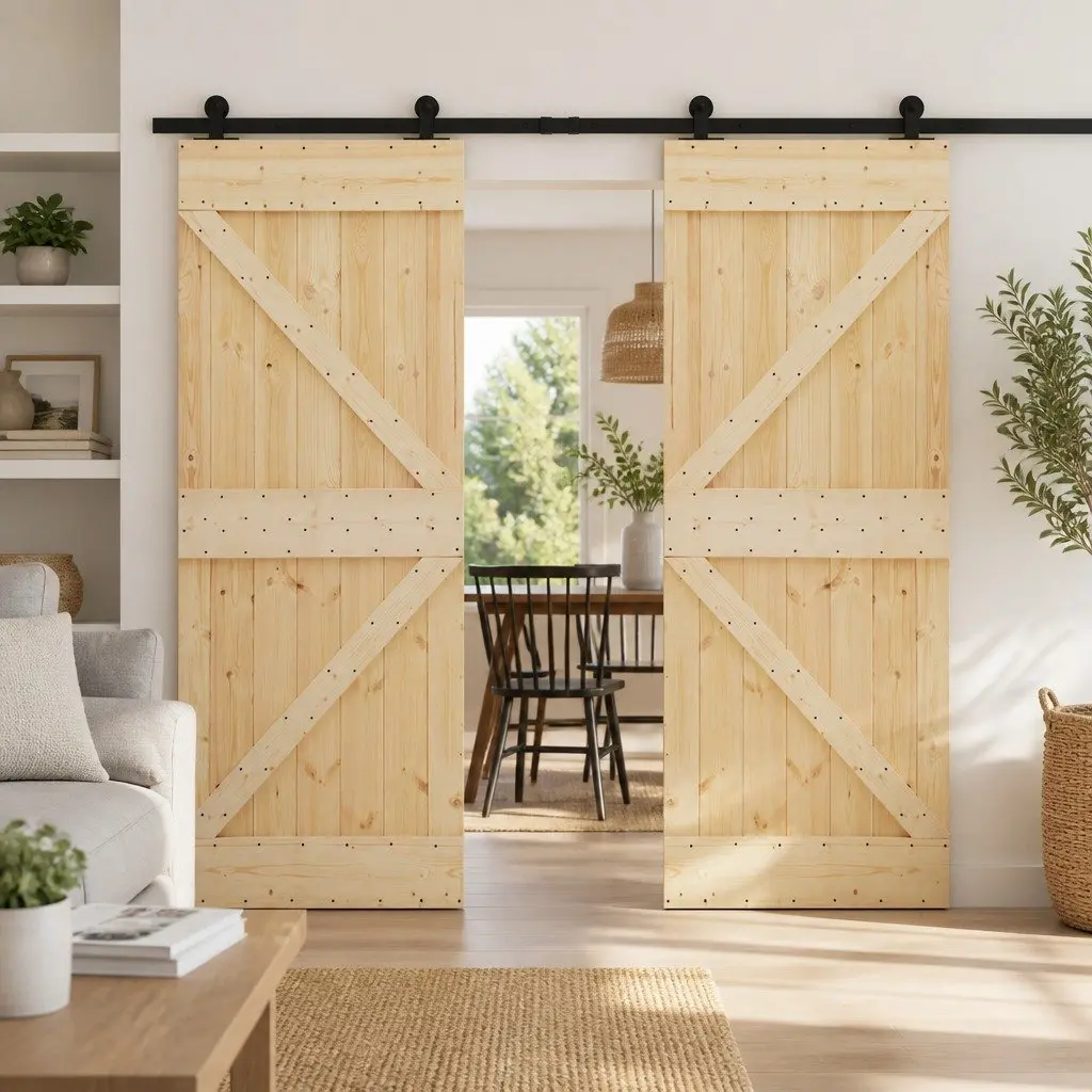 Sliding Pine Wood Door Set