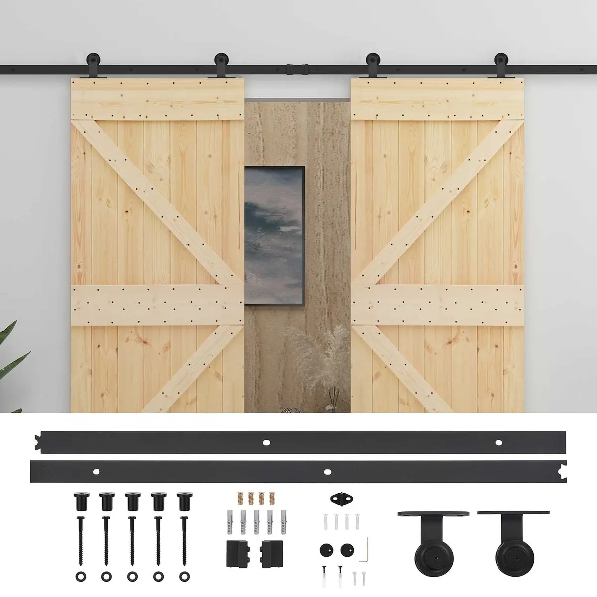 Sliding Pine Wood Door Set