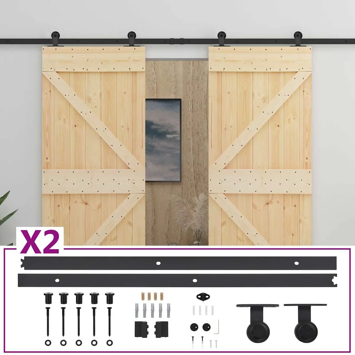 Sliding Pine Wood Door Set