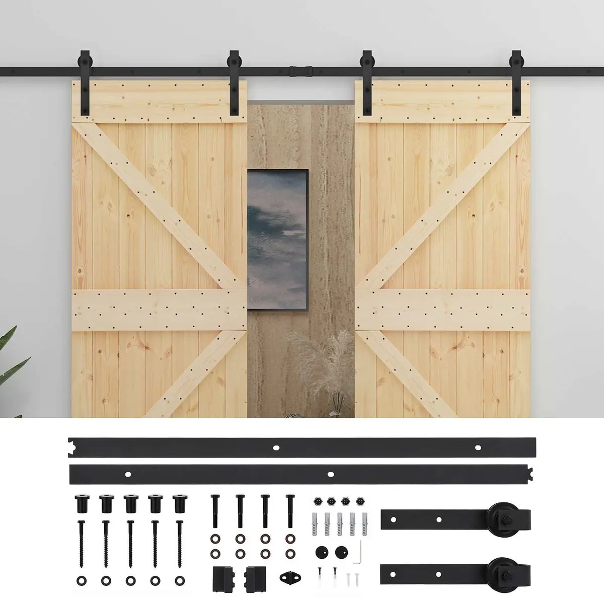 Sliding Door Natural Black 2 pcs Solid Pine Wood Modern Interior Room Divider