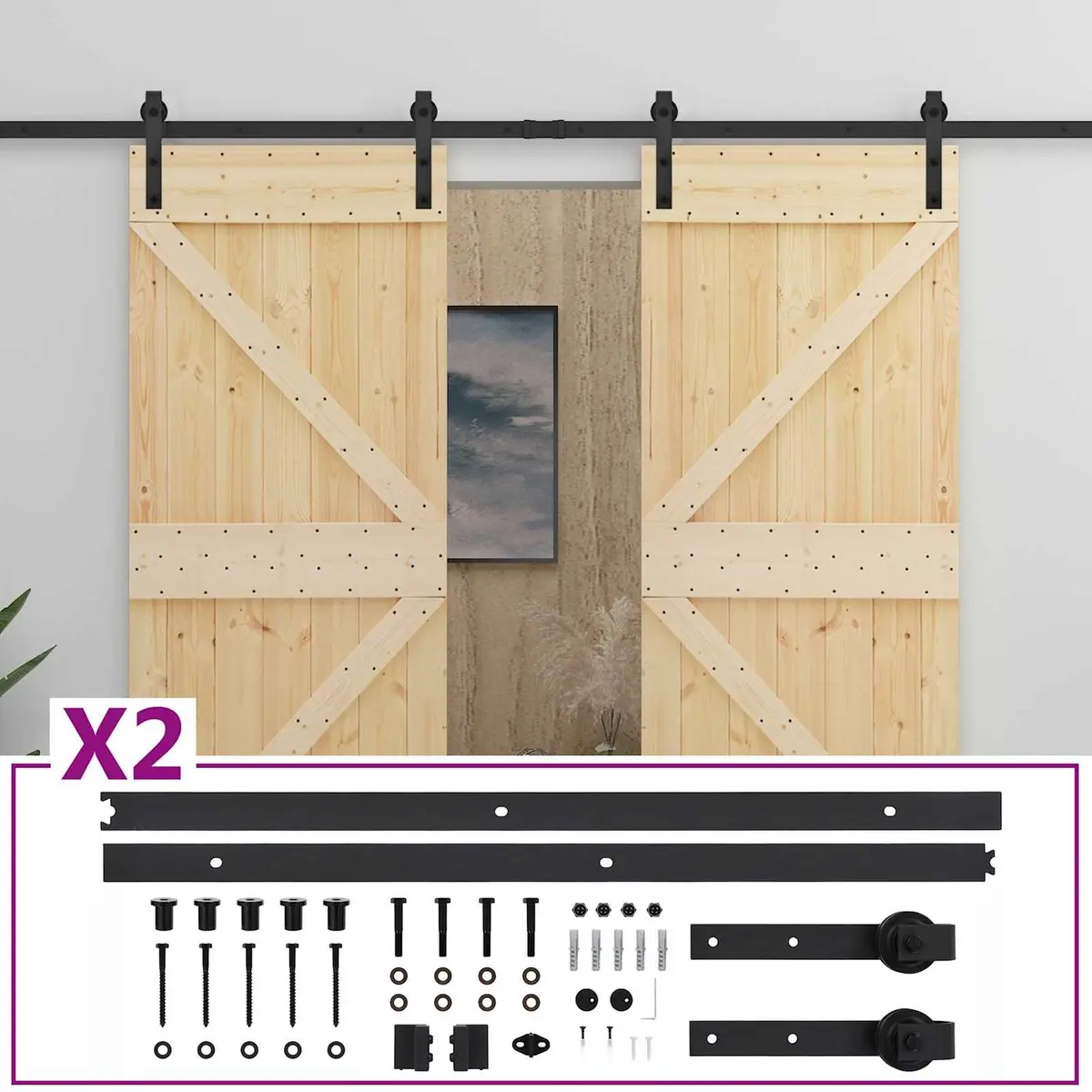 Sliding Door Brown 80 x 210 cm Solid Pine Wood 2 Piece Interior Room Divider