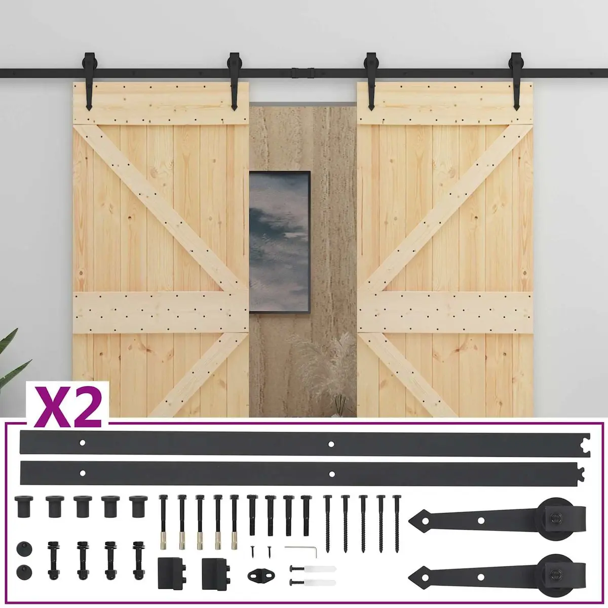 Sliding Door 2 pcs 90 x 210 cm Solid Pine Wood Interior Room Door Space Saving