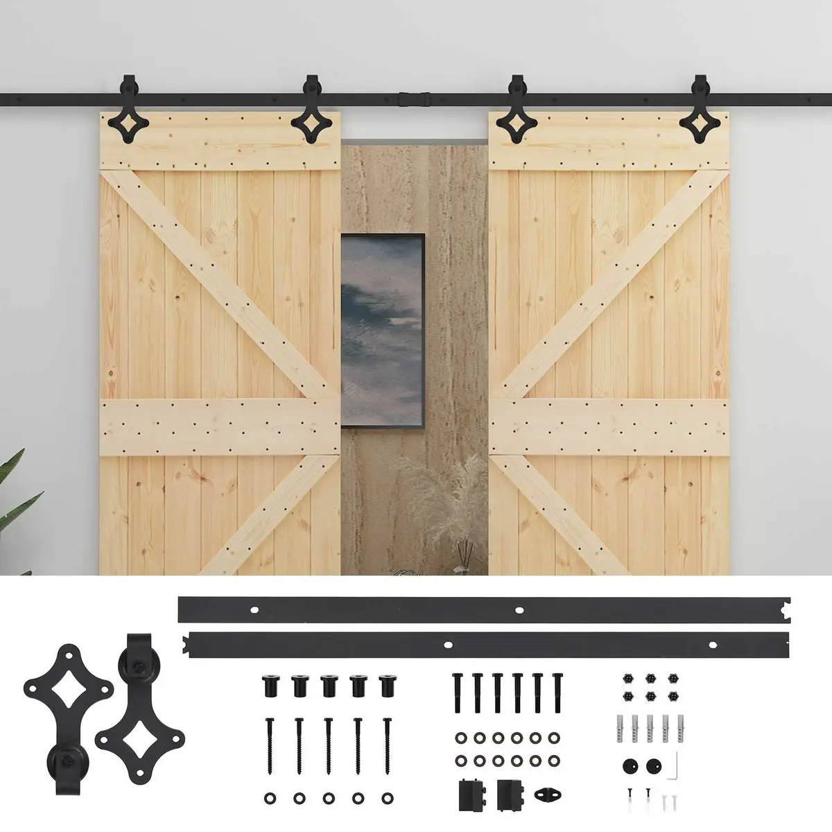 Sliding Door Brown 90 x 210 cm Solid Pine Wood Modern Interior 2 pcs