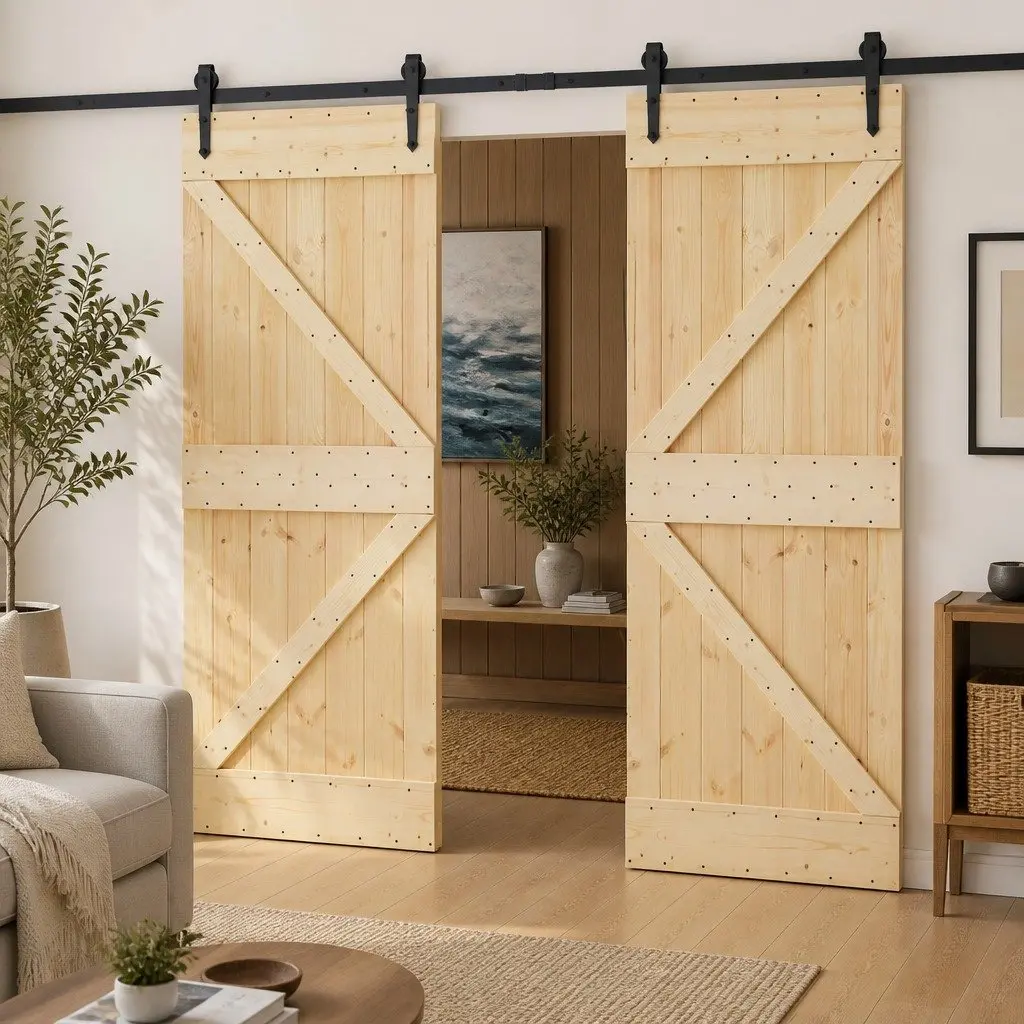 Sliding Door Brown 90 x 210 cm Solid Pine Wood Modern Interior Room