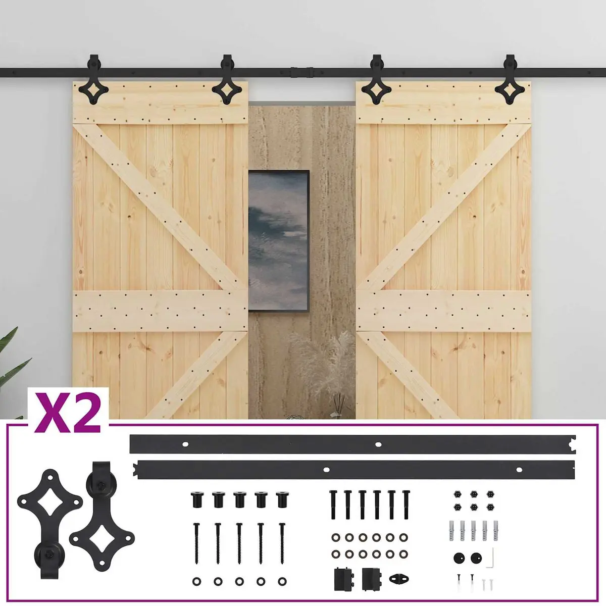Sliding Door Brown 100 x 210 cm Solid Pine Wood Modern Interior 2 pcs