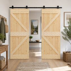 Sliding Door 2 pcs Solid Pine Wood Modern Space-Saving Interior Room Divider