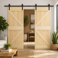 Sliding Door 2 pcs 100 x 210 cm Solid Pine Wood Brown Room Divider Space-Saving