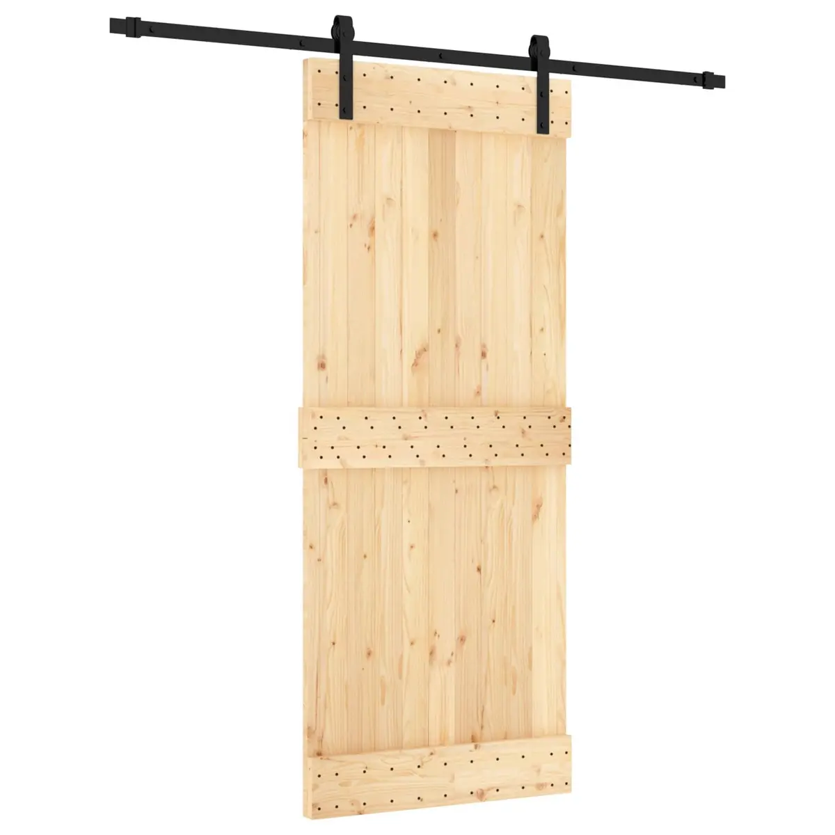 Sliding Door Solid Pine Wood Natural Black 85 x 210 cm Modern Space-Saving Room