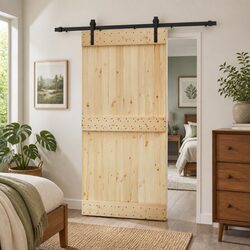 Sliding Door Natural Pine Wood Black Frame 100 x 210 cm Modern Room Divider