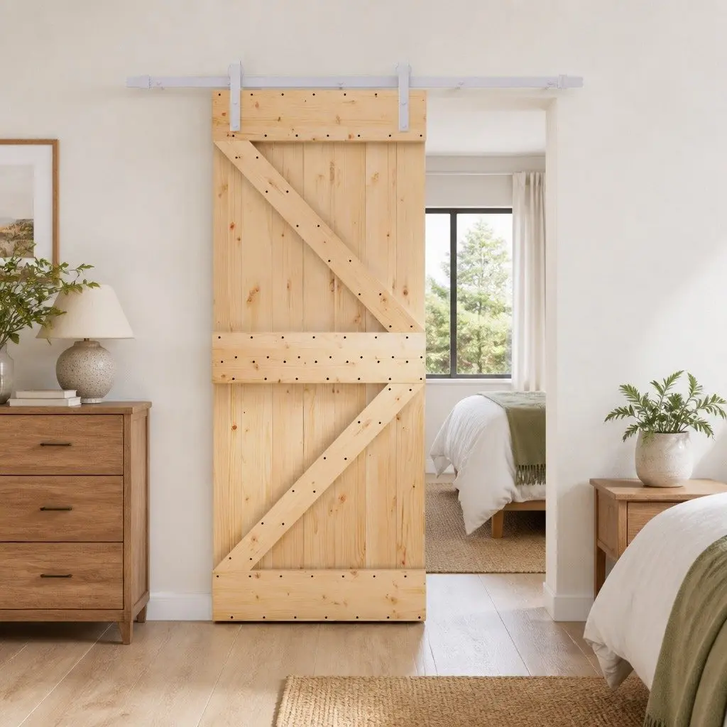 Sliding Door Natural White 85 x 210 cm Solid Pine Wood Modern Room Divider