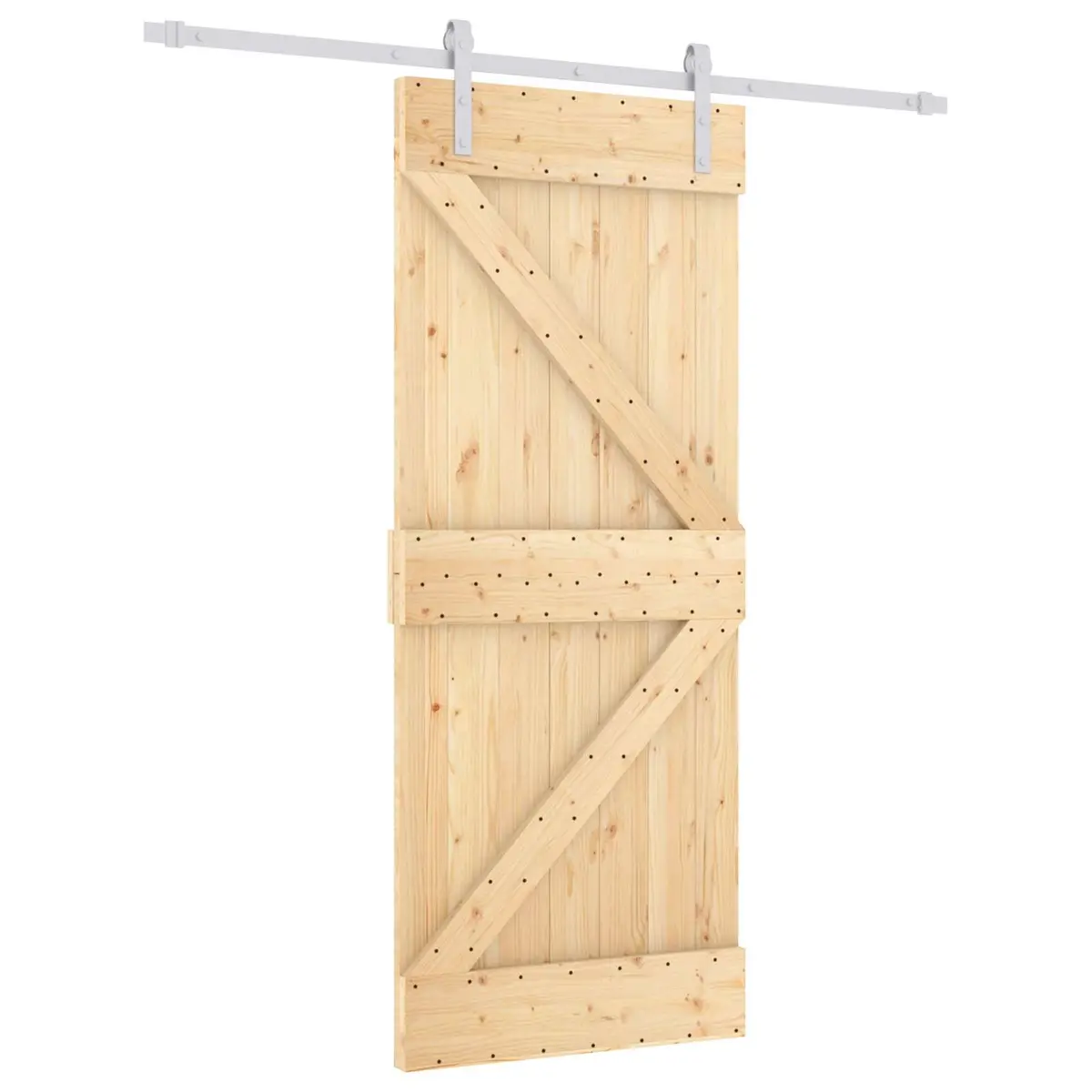 Sliding Door 85 x 210 cm Natural White Solid Pine Wood Top Track Mechanism