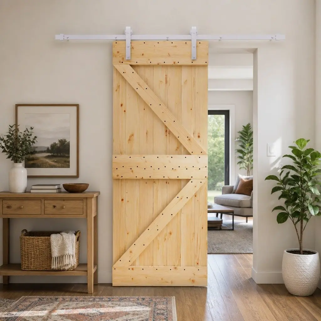 Sliding Door Brown 80 x 210 cm Solid Pine Wood Space-Saving Modern