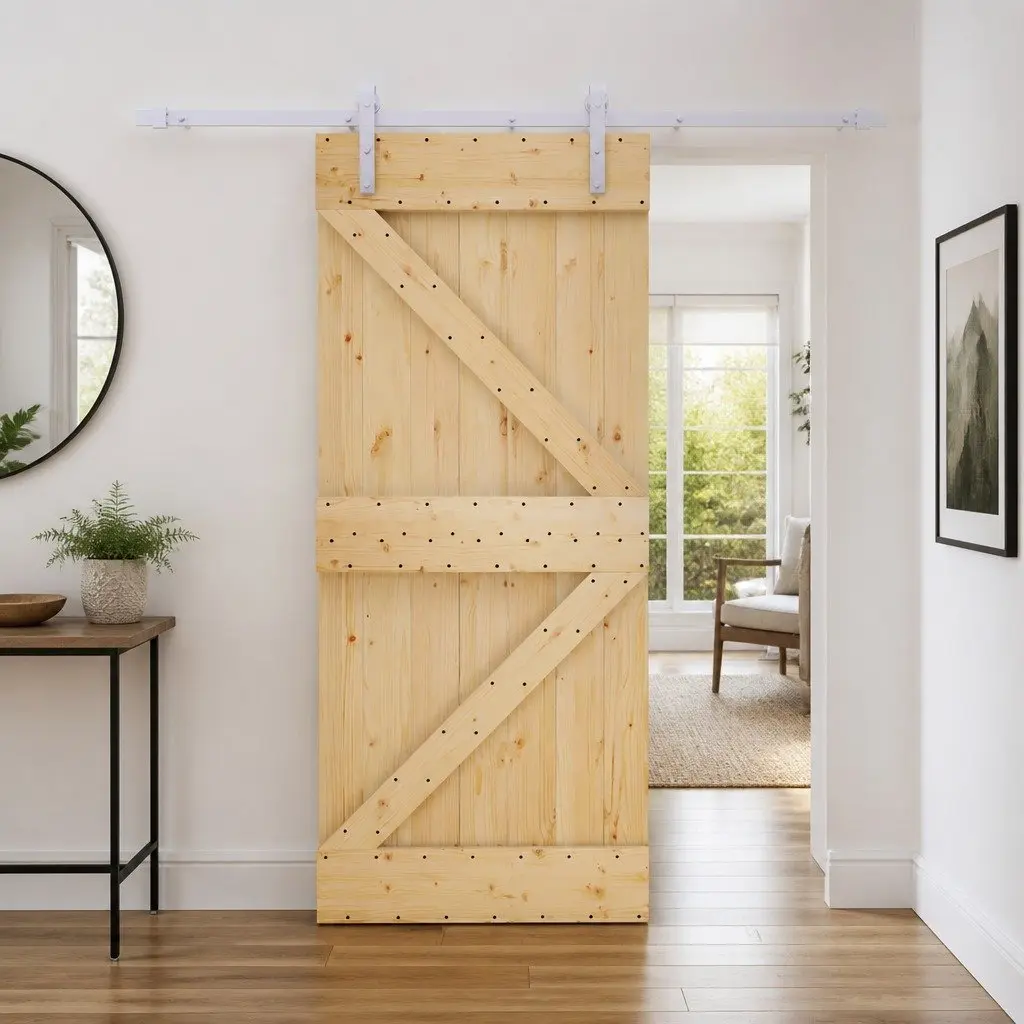 Sliding Door Brown 90 x 210 cm Solid Pine Wood Modern Interior Space