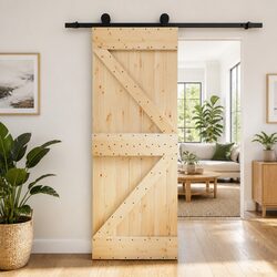 Sliding Door Natural Black 85 x 210 cm Solid Pine Wood Modern Room Divider