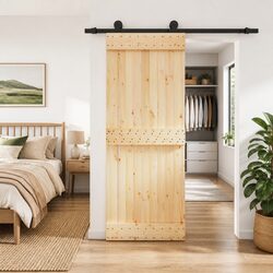 Sliding Door Solid Pine Wood Natural Brown 80 x 210 cm Modern Interior Room