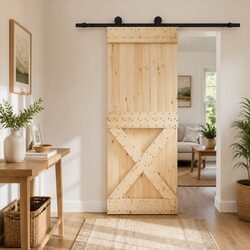 Brown Sliding Door - Solid Pine Wood, 80 x 210 cm