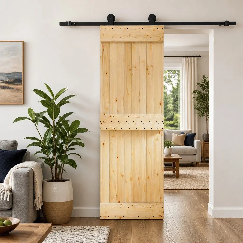Sliding Door Brown 70x210cm Solid Pine Wood Modern Room Divider