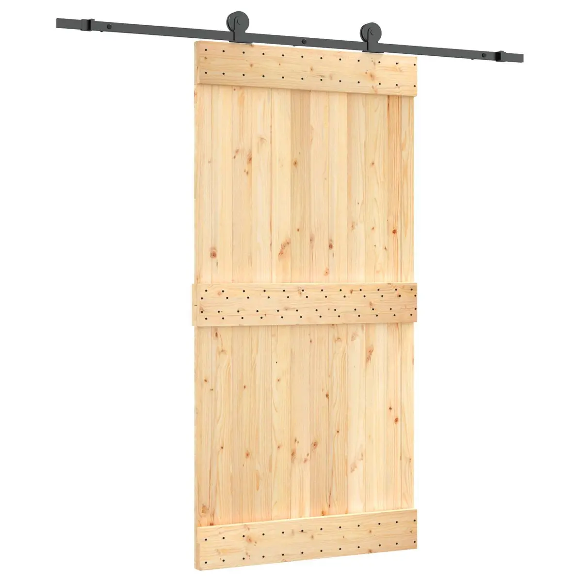 Sliding Door Solid Pine Wood Natural Brown Black Modern Space-Saving Room