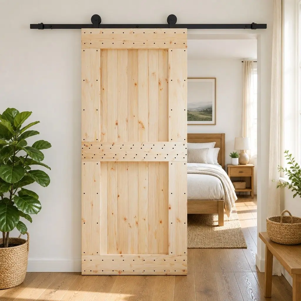 Sliding Door Brown 90 x 210 cm Solid Pine Wood Modern Interior Room Divider