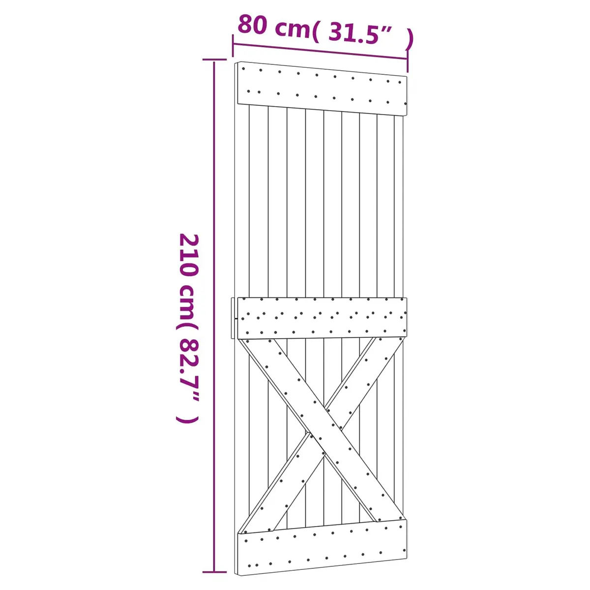 Sliding Door Solid Pine Wood Natural Black 80 x 210 cm Modern Interior