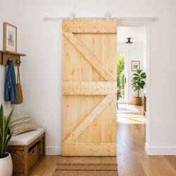 Solid Pine Wood Sliding Door Natural Space-Saving Room Divider 85 x 210 cm