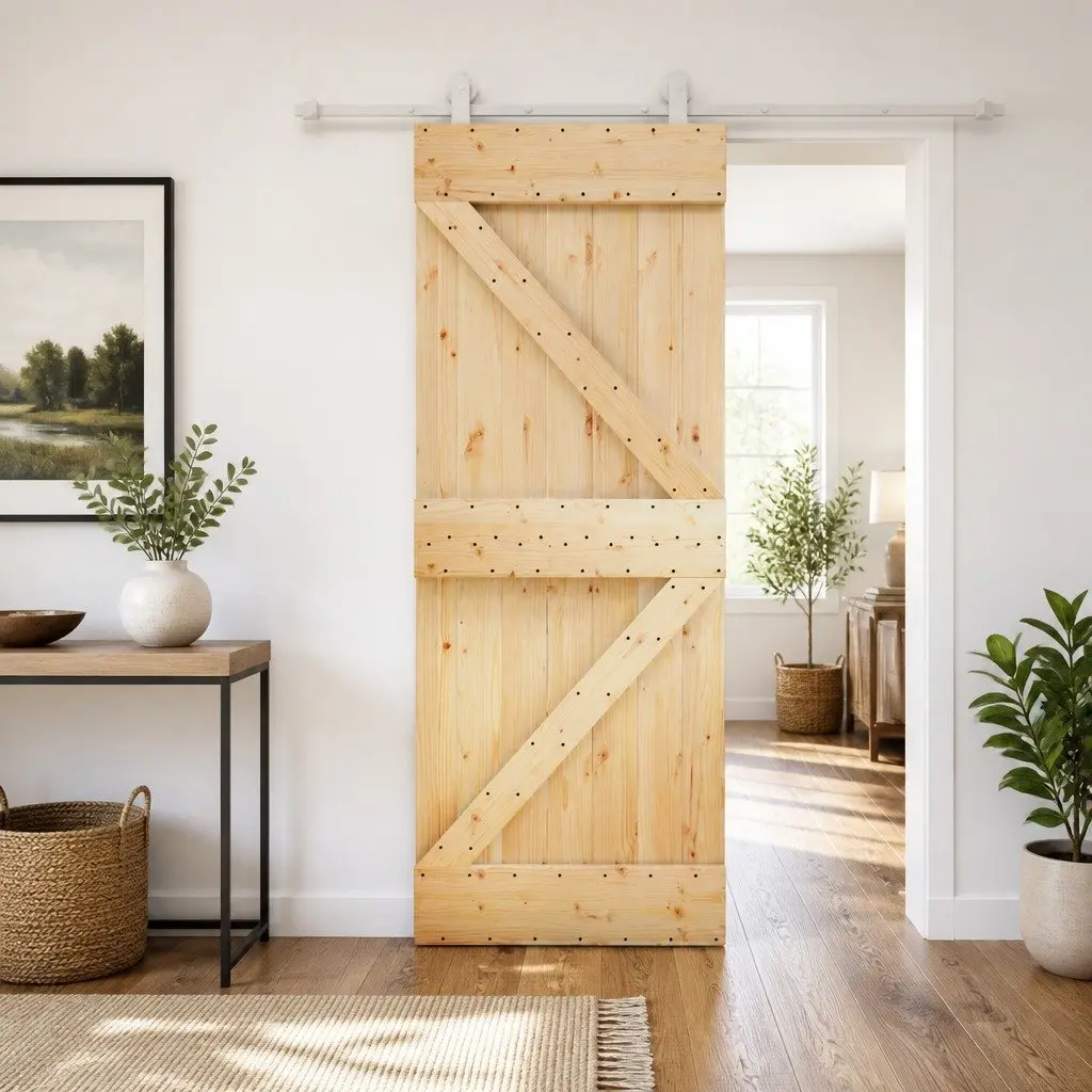 Sliding Door Natural White 80 x 210 cm Solid Pine Wood Modern Interior Room