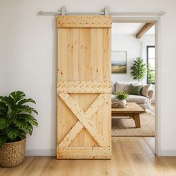 Sliding Door Natural Pine Wood White 80 x 210 cm Interior Room Divider Modern