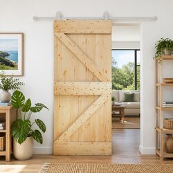 Concise Solid Pine Sliding Door with Steel Track