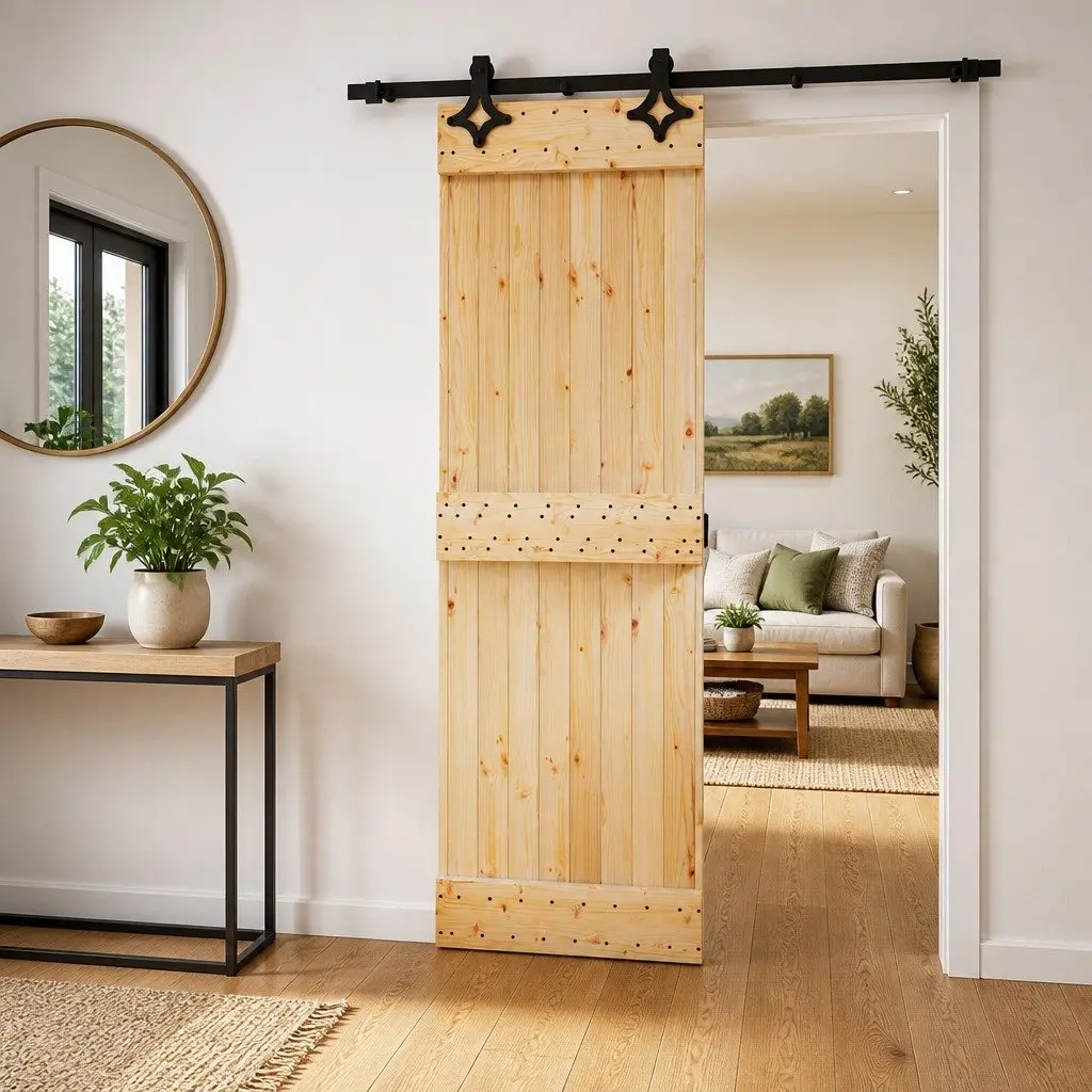 Sliding Door Natural Black 70 x 210 cm Solid Pine Wood Modern Room Divider