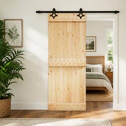 Compact Sliding Door: Natural Pine Wood - 80 x 210 cm