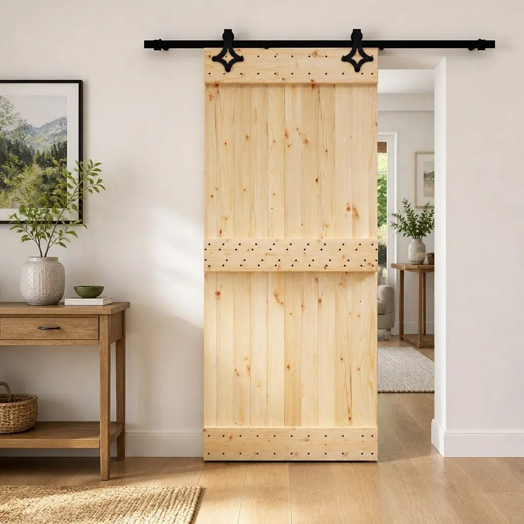 Sliding Door Brown 90 x 210 cm Space-Saving Interior Room Divider Natural Wood