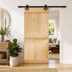Sliding Door Natural Brown Solid Pine Wood 95 x 210 cm Modern Interior