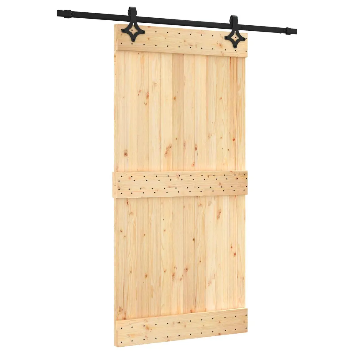 Sliding Door 100x210cm Natural Pine Wood Black Frame Modern Room Divider