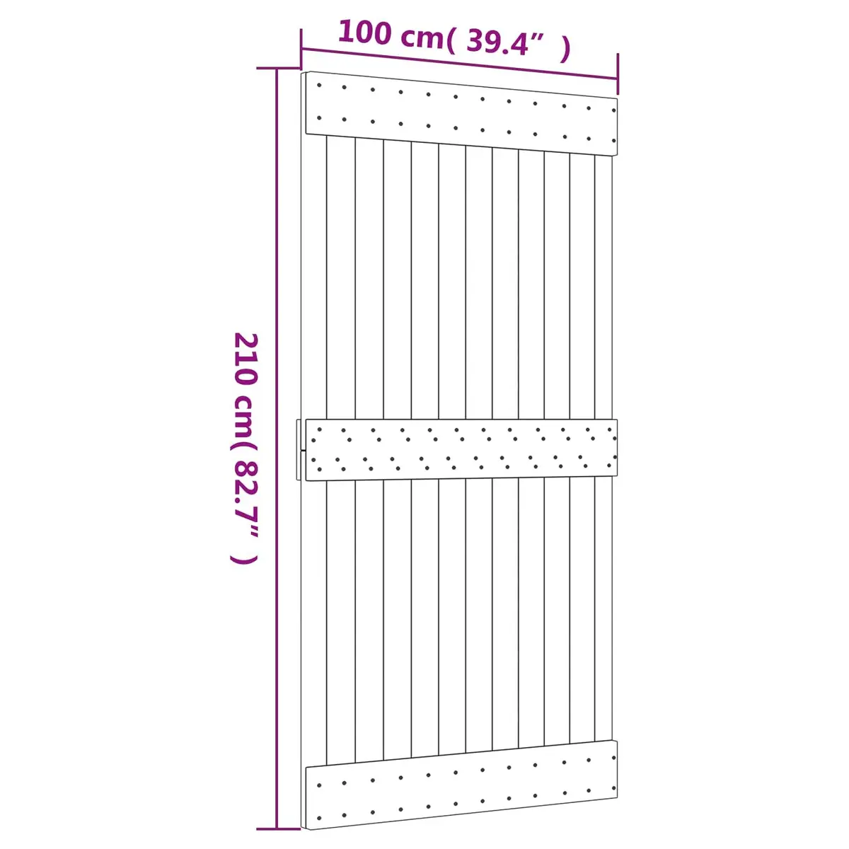 Sliding Door 100x210cm Natural Pine Wood Black Frame Modern Room Divider
