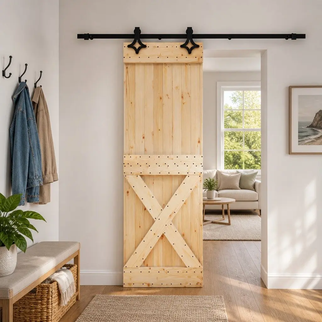 Sliding Door 70 x 210 cm Space-Saving Room Divider Pine Wood Modern Design