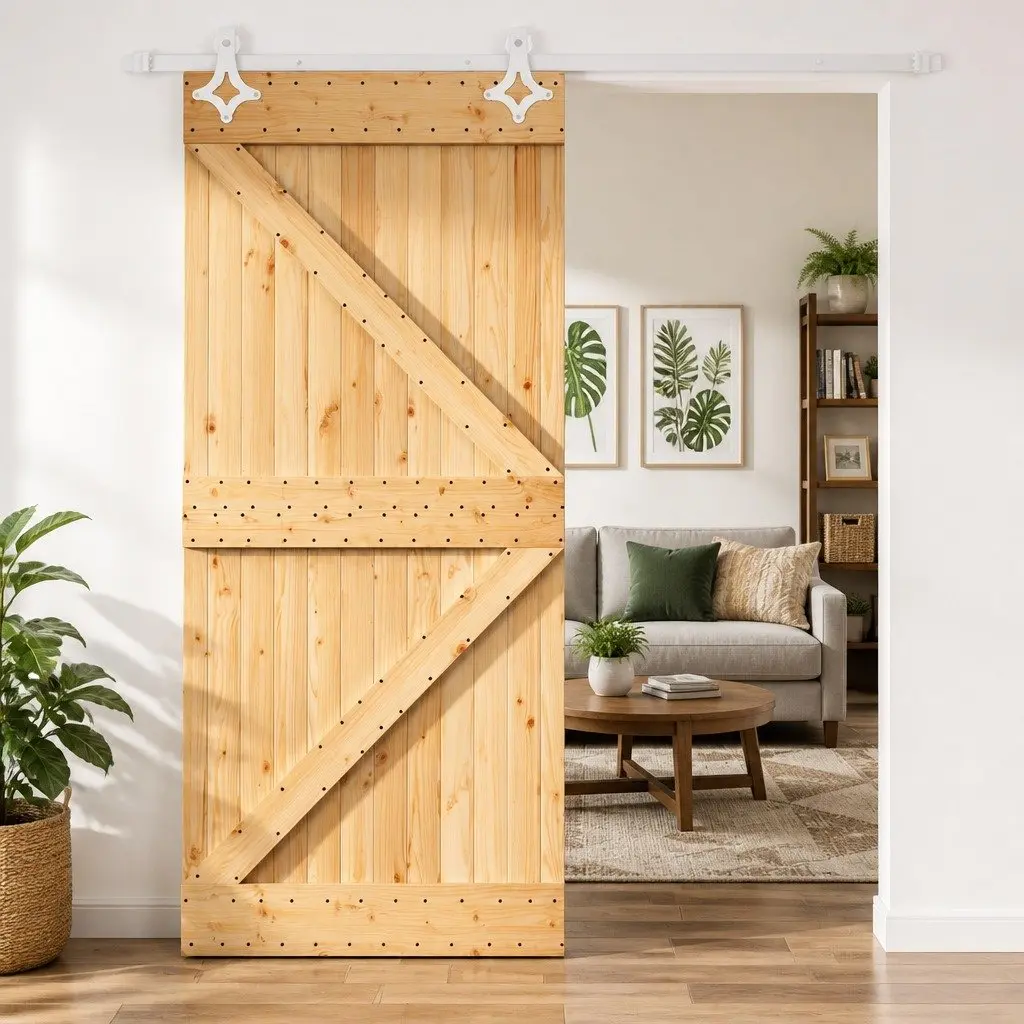 Sliding Door Natural White 90 x 210 cm Solid Pine Wood Space-Saving Room Divider