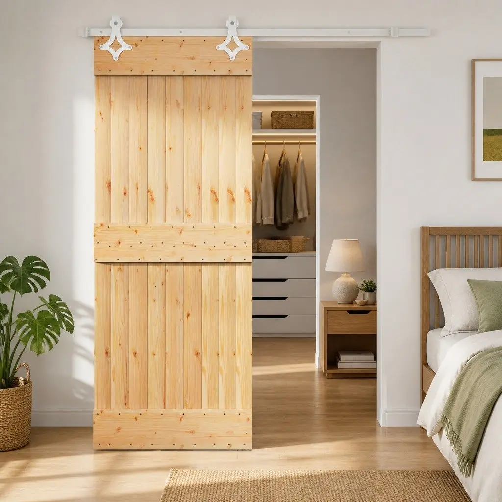 Sliding Door Brown 70 x 210 cm Solid Pine Wood Space-Saving Interior
