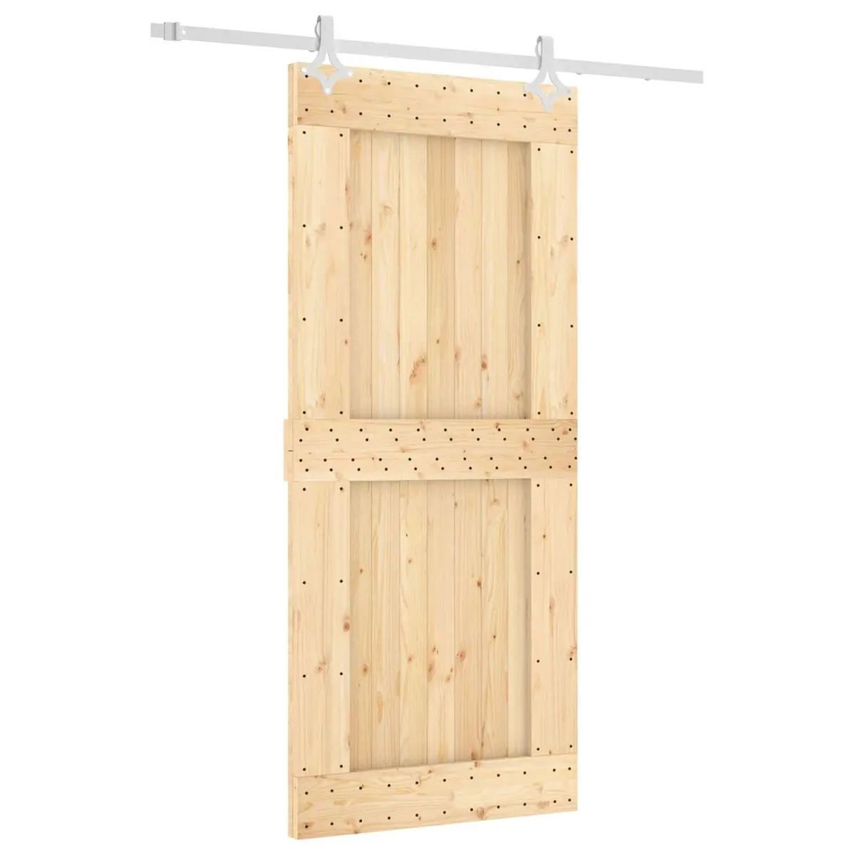 Sliding Door Natural White 90 x 210 cm Solid Pine Wood Space-Saving Interior