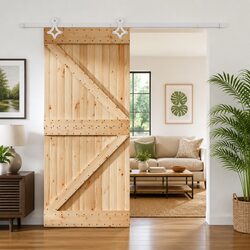 Concise Sliding Door in Natural Pine Wood 100 x 210 cm